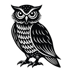 Black and White owl Silhouette on white background
