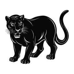 Black and White Panther Illustration Silhouette on white background
