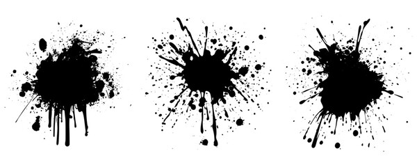 Fototapeta premium Set of black ink splashes on a white background. Vector illustration