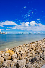 Miami Florida USA, view of bay and port in distance from Key Biscayne