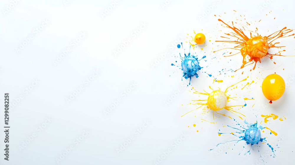 Aufkleber colorful paint splatters and spheres arranged on a white background displaying artistic splashes and