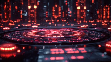 Abstract Technology Platform with Glowing Red Light and Futuristic Design