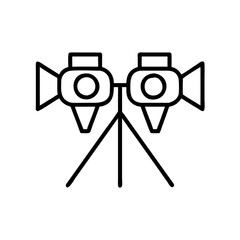 Obraz premium Lighting equipment icon on tripod, modern design, black outline, simple style