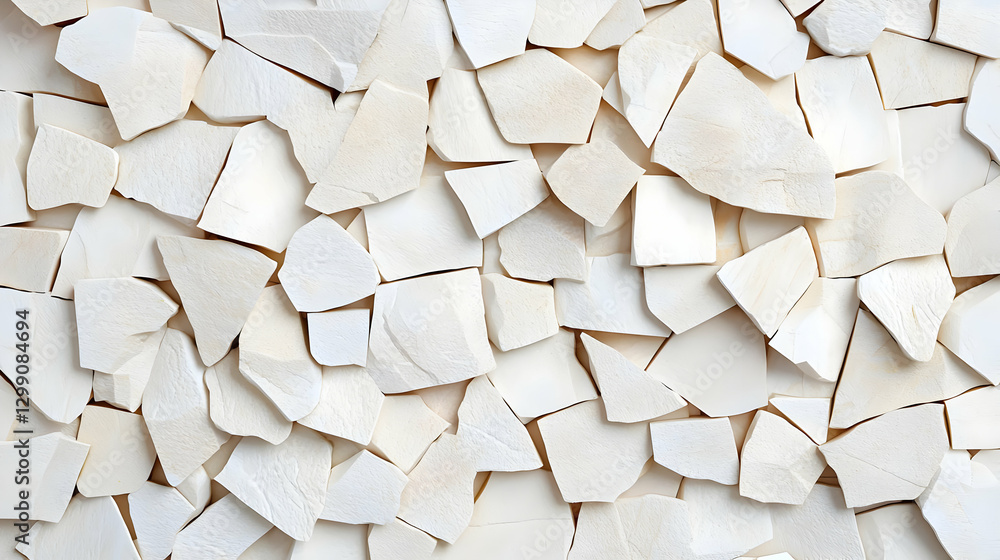 Aufkleber abstract white geometric pattern of broken tiles forming an irregular mosaic texture on a light back
