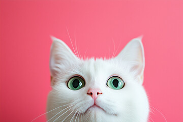 A white cat with green eyes peeking from the bottom
