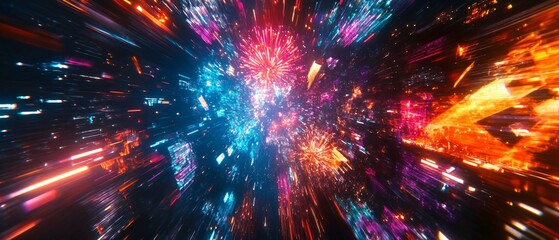 Vibrant Multicolor Firework Show with Cityscape Background
