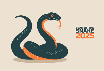 Fototapeta premium Cartoon Snake Vector Illustration. Cheerful black snake with its tongue sticking out. The friendly reptile is depicted in a simple and colorful style, making it perfect for children's books