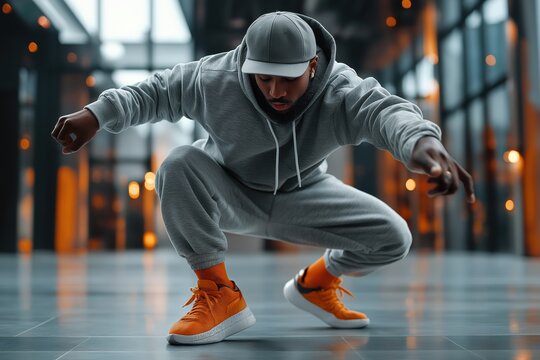 Dynamic hip-hop dancer performing the C-walk with fluid precision and urban energy