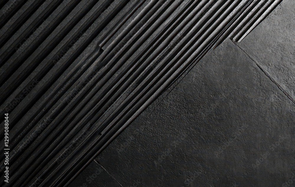 Poster textured black surface with slanted lines and geometric patterns for modern design projects and back