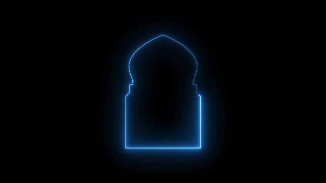 Neon line Set of linear style Islamic windows, arches and doors in boho style, Collection of oriental style Arabic borders, neon line Arabic minimal shape arch, animation element for design