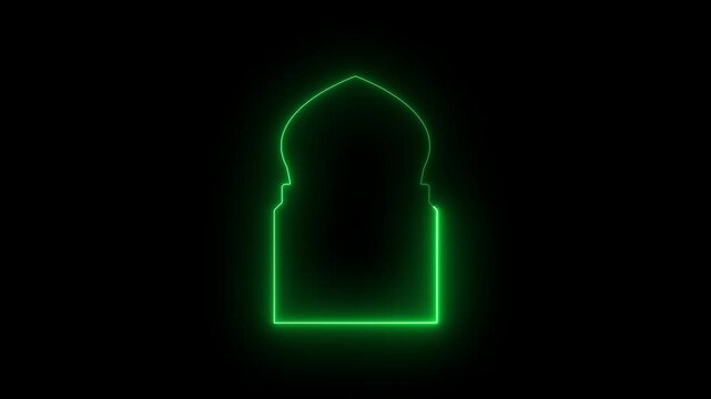 Neon line Set of linear style Islamic windows, arches and doors in boho style, Collection of oriental style Arabic borders, neon line Arabic minimal shape arch, animation element for design