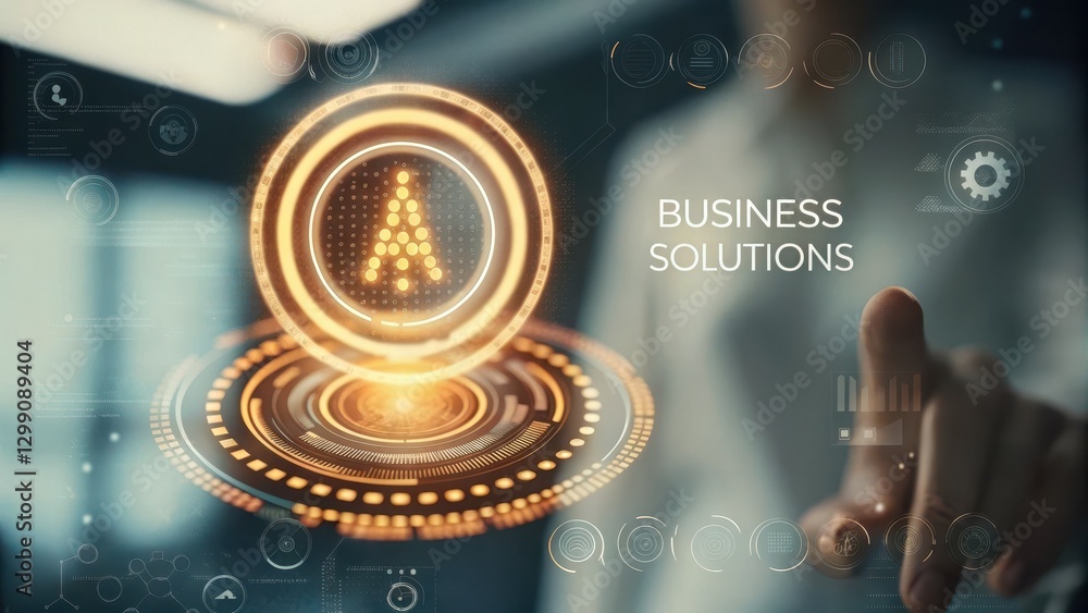 Poster ai powered business solutions concept with virtual display and futuristic design for modern enterpri