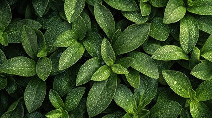 Fototapeta premium Dew Covered Lush Green Leaves Natural Texture