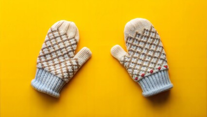 thermal mittens, on a solid yellow background