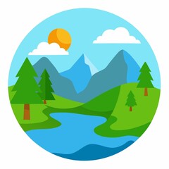 mountain landscape with trees illustration on white background