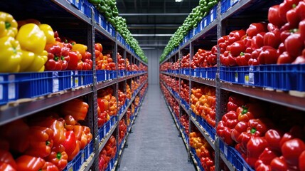 Optimizing cold chain logistics for perishable goods in retail warehouses aisle view urban environment