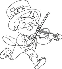 St. Patricks Day Leprechaun Playing a Musical Instrument Coloring Page for Kids