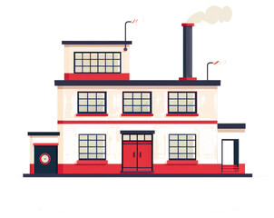 Fototapeta premium A colorful cartoon illustration of a modern industrial factory building