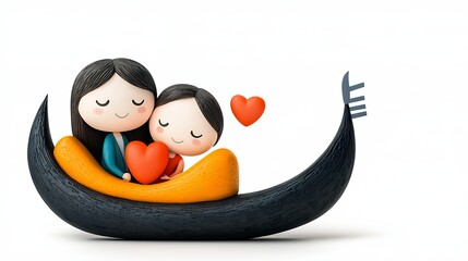 Adorable Couple Embracing in a Gondola A Romantic Illustration