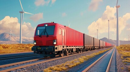 Fototapeta premium Autonomous freight transportation green supply chain solutions in modern logistics environment