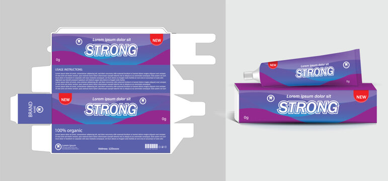 Toothpaste box and tube with template Box packaging design Level packaging design Tube packaging design 3D illustration vector file.