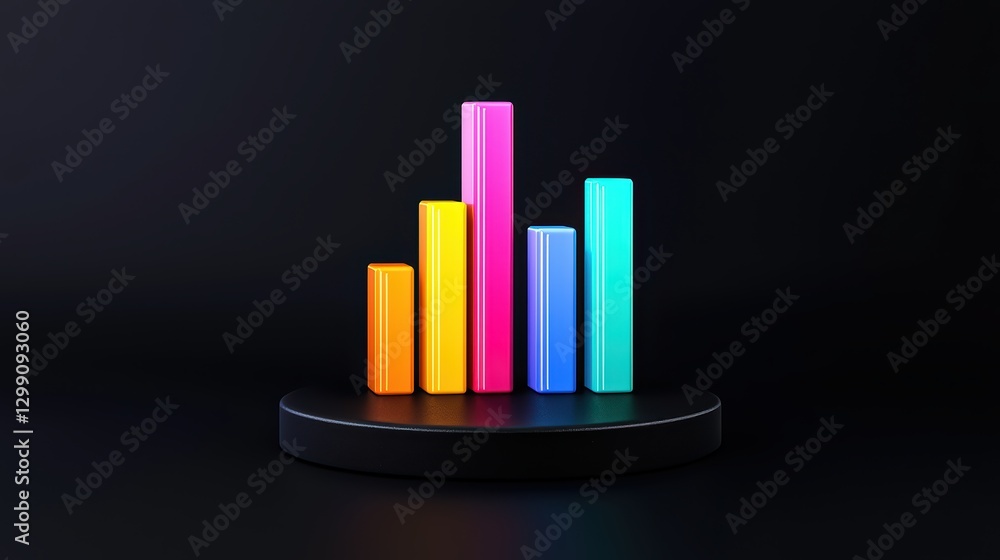 Poster colorful bar graph on dark screen representing data chaos and trends