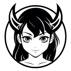 Minimalist Kawaii Demon Girl – Elegant & Fierce Line-Art