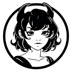 Minimalist Kawaii Demon Girl – Sweet & Sinister Line-Art