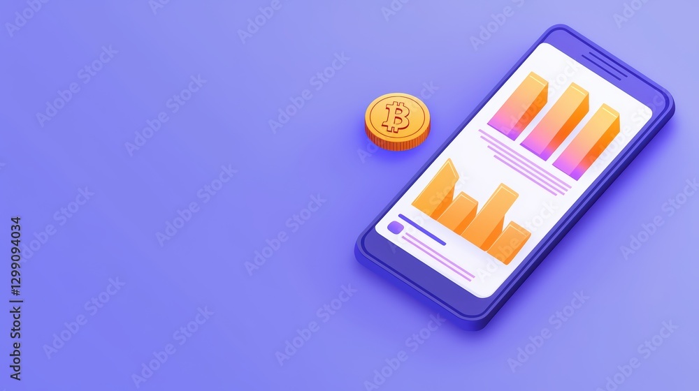 Poster cryptocurrency trend graph on mobile device with digital ui