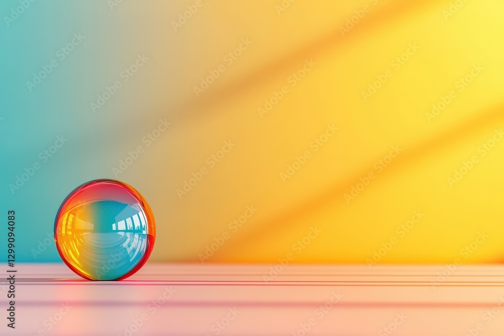 Poster colorful sphere on a gradient background with soft shadows.
