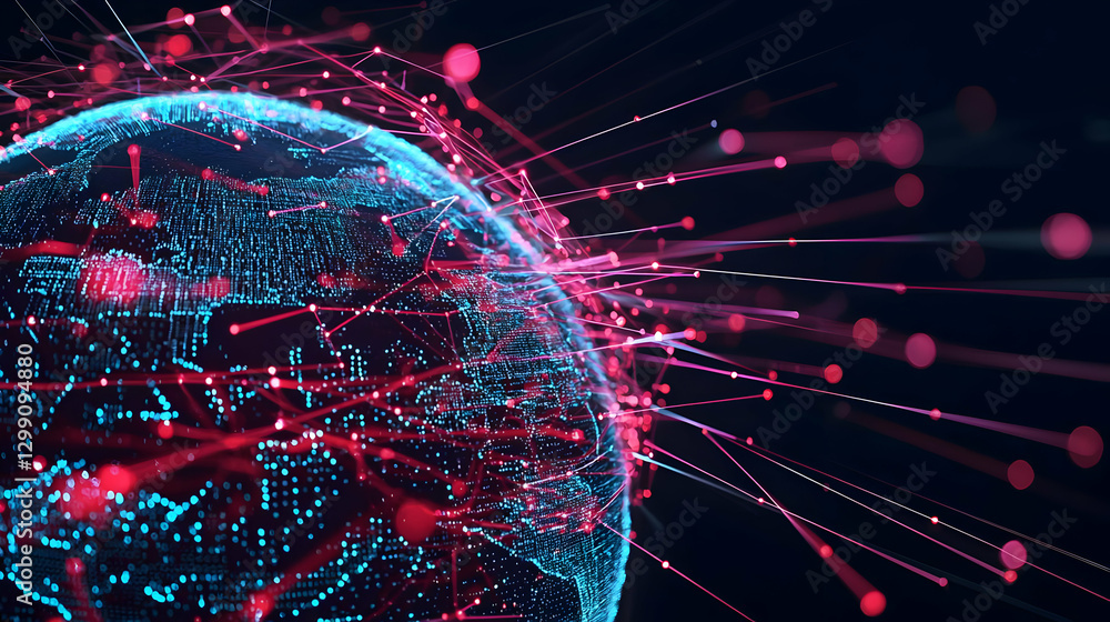 Aufkleber abstract digital globe representing data network connections in blue and red colors