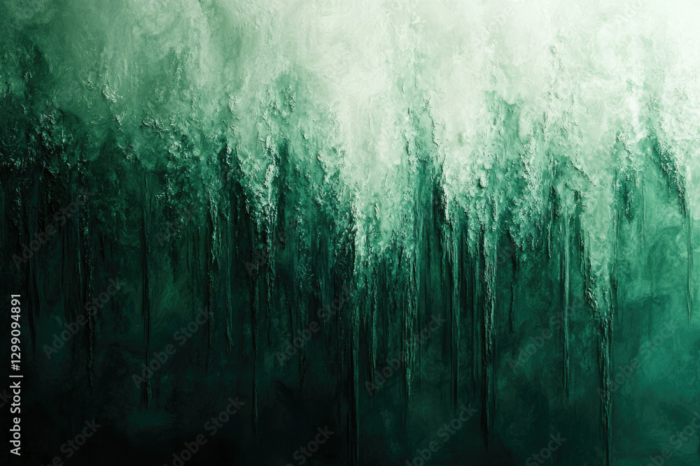 Poster abstract dark green artwork resembling dripping paint or melting ice, creating a mysterious and mood