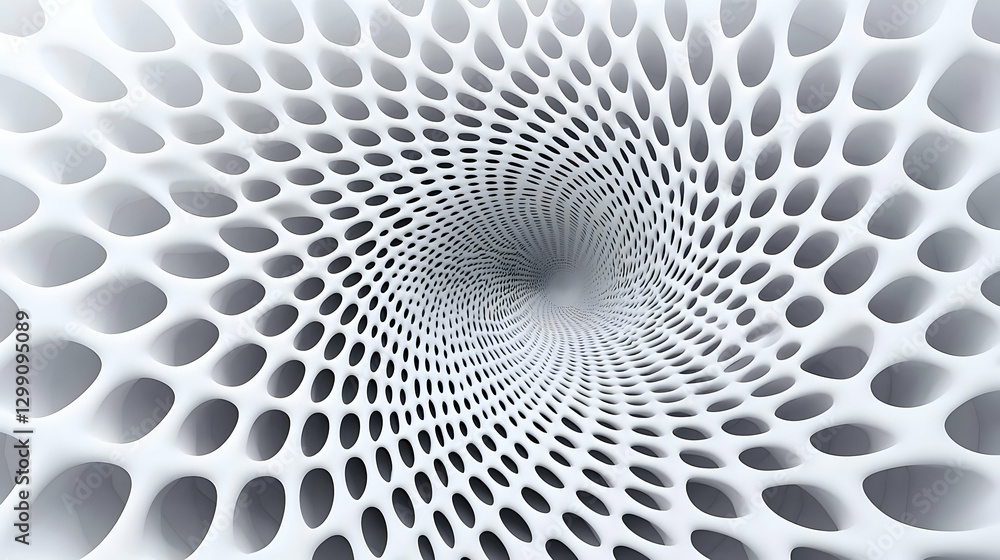 Poster white geometric cellular structure abstract design with tunnel perspective and light