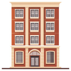 Fototapeta premium A red multi story building with symmetrical windows and a doorway