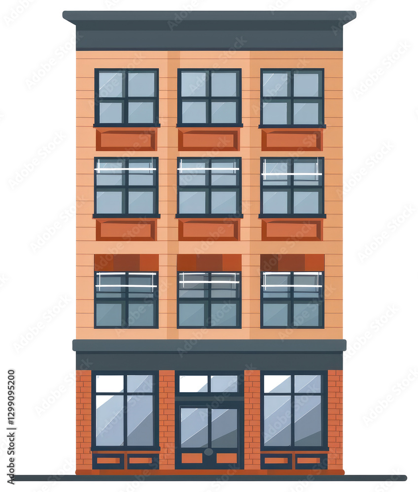 Poster simple illustration depicting a front view of a building structure