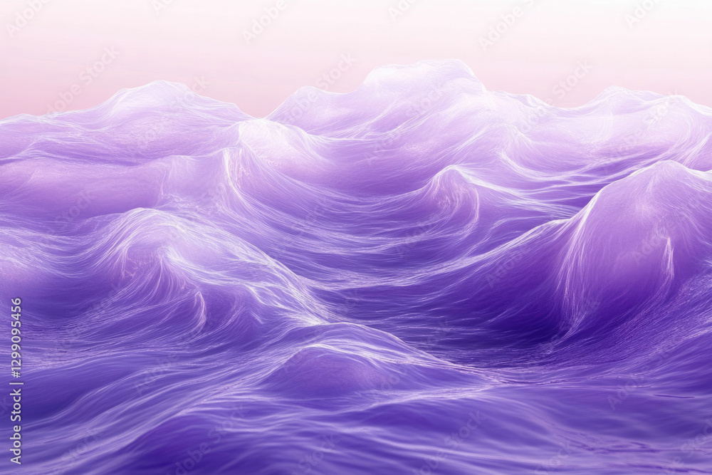 Poster abstract purple waves, flowing and ethereal, creating a serene and calming landscape.
