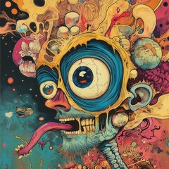 Surreal Fantasy Art: Abstract Character with Large Eye and Surrounding Chaos