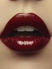 Obraz premium Woman showing glossy red lips and white teeth