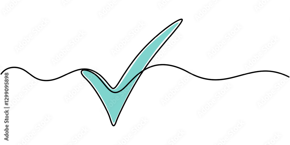 Poster continuous line drawing of check mark. one continuous line tick. continuous line drawing of tick. ch