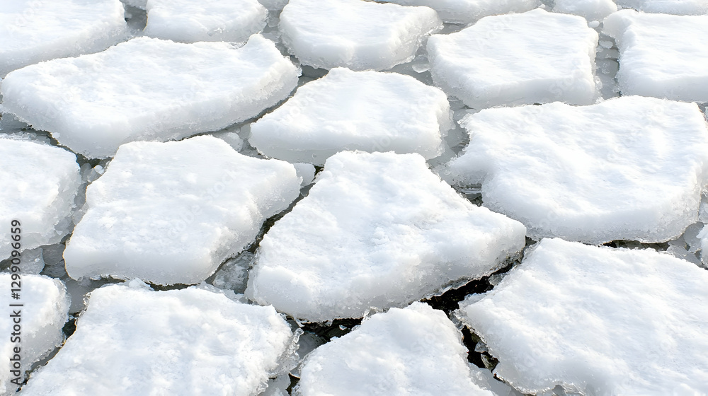Poster close up of icy floating blocks showing texture and granular detail