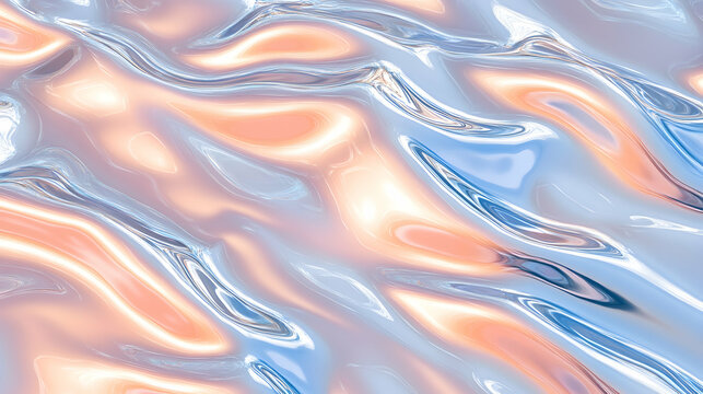 A high-gloss prismatic foil with gentle periwinkle and pale peach hues, seamless metallic waves forming a futuristic abstract texture