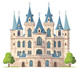 Obraz premium A detailed illustration of a large fairytale castle in the daytime