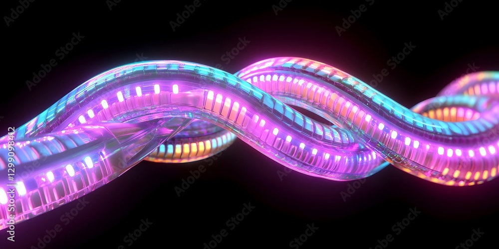 Poster dynamic neon light waves abstract geometric patterns digital art vibrant colors studio setting visua