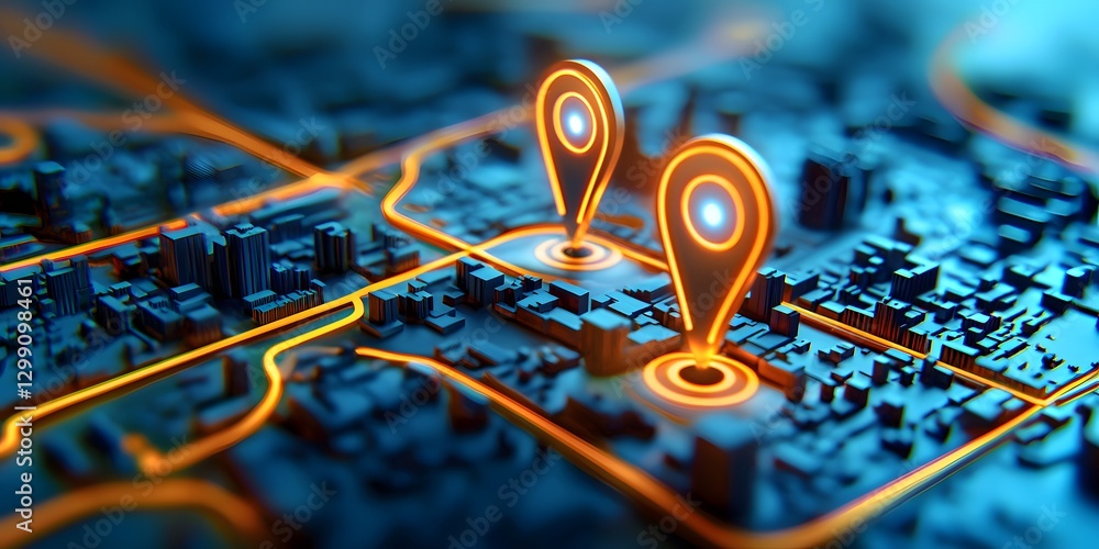 Aufkleber interactive digital city map with glowing navigation pins urban environment technology concept overv