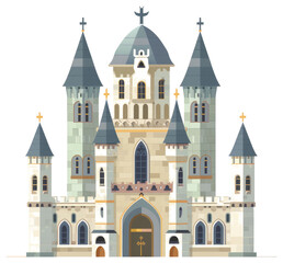 Fototapeta premium A detailed colorful illustration of a large medieval castle building