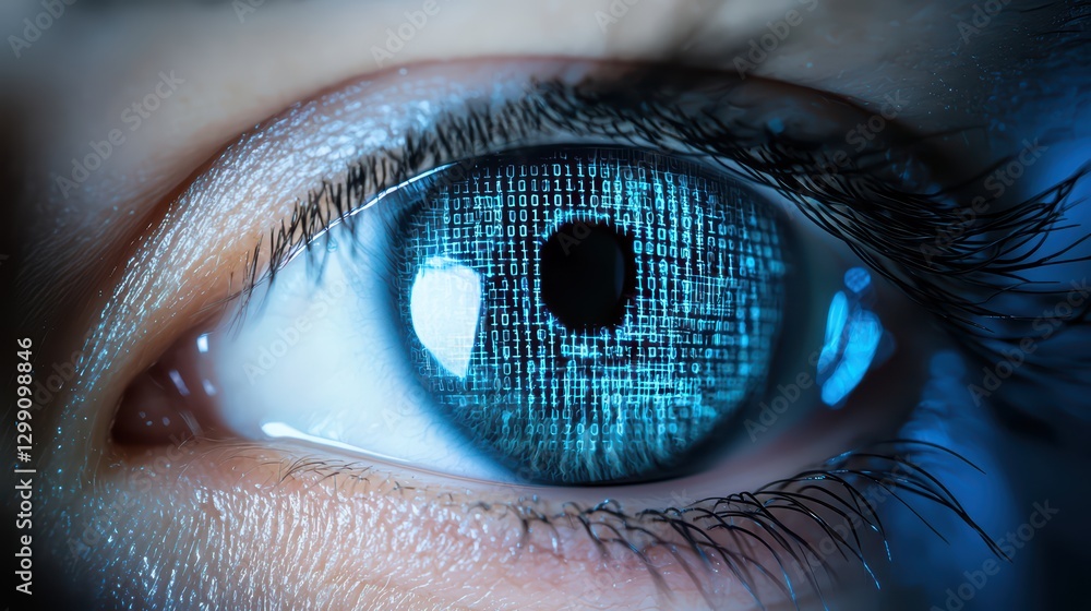 Aufkleber eye with digital pattern reflecting computer code and chaos