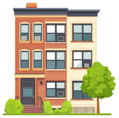 Naklejka premium A colorful cartoon illustration of a city apartment building facade