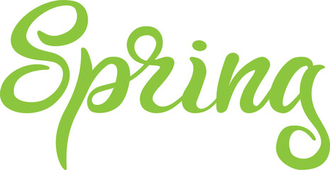 Spring - beautiful hand lettering, green letters. Seasons - emblem for template or postcard.