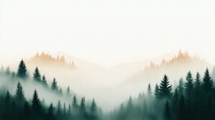 Obraz premium Majestic Forest Landscape: Misty Mountains and Evergreen Trees, Nature's Serenity.