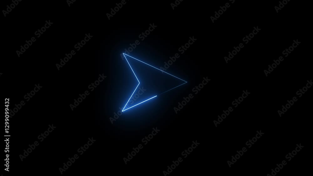 Poster glowing bright neon arrows pointing downwards within a circular frame against a dark, digital backdr